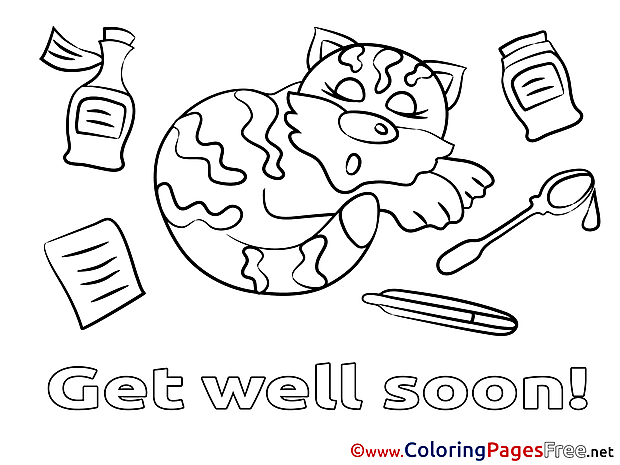 Cat Kids Get well soon Coloring Page