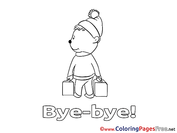 Bear Kids Good bye Coloring Page