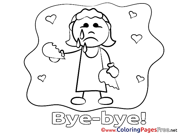 Girl for Kids Good bye Colouring Page