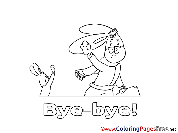 Rabbit Kids Good bye Coloring Pages