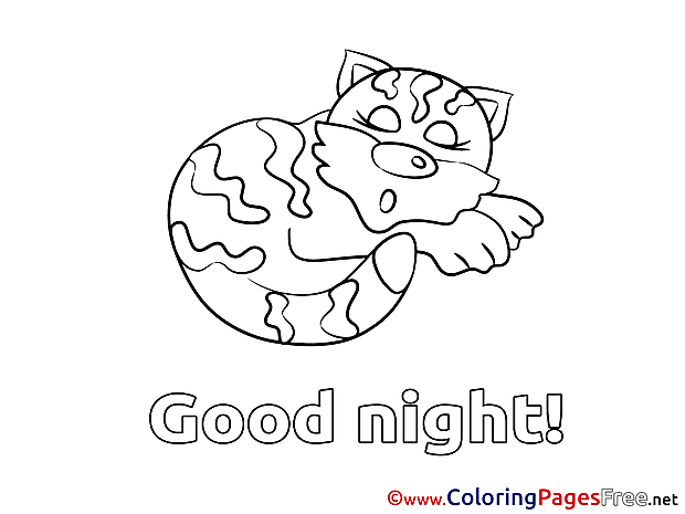 Cat Kids Good Night Coloring Page