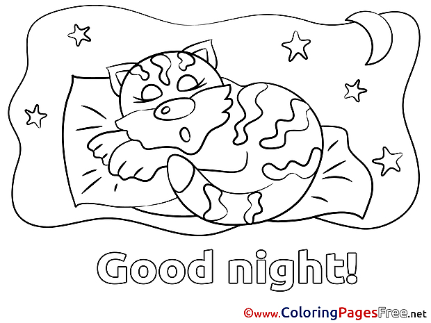 Image Cat Colouring Sheet download Good Night