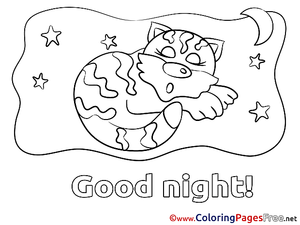 Picture Cat Kids Good Night Coloring Page
