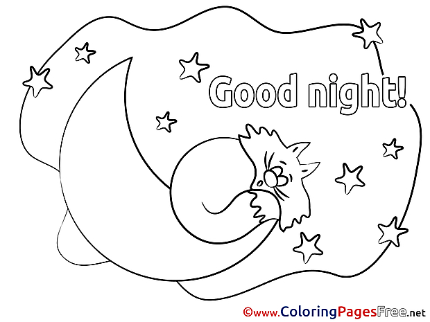 Pictute Moon Colouring Page Good Night free