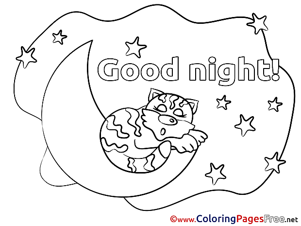 Tiger Sleeping Kids Good Night Coloring Page