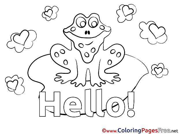 Frog free Colouring Page Hello