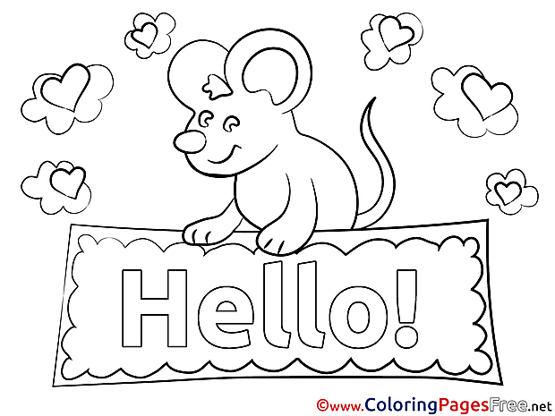 Mouse Kids Hello Coloring Page