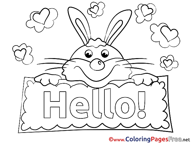 Rabbit Kids Hello Coloring Pages