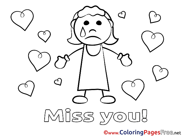 Girl Colouring Sheet download Miss you