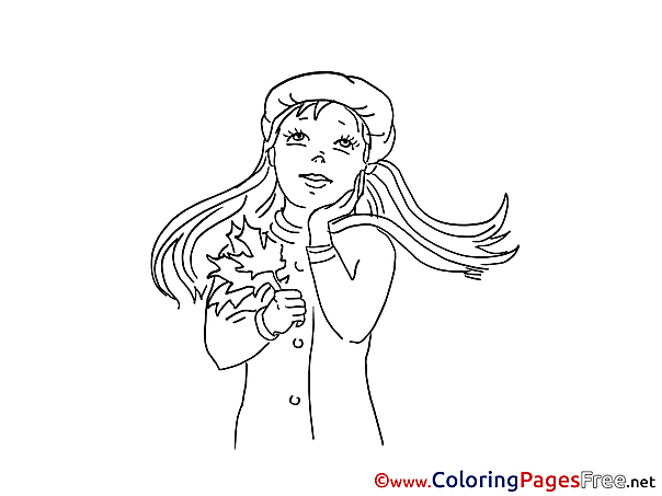 Autumn for Kids printable Colouring Page Girl
