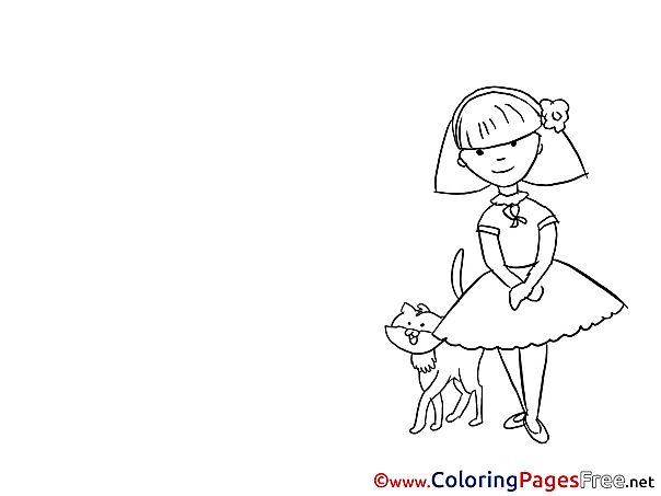 Cat with Girl Coloring Pages for free