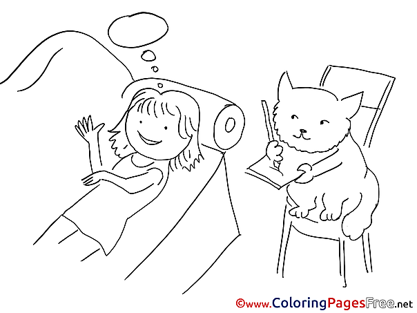 Cat writes printable Coloring Sheets download Woman