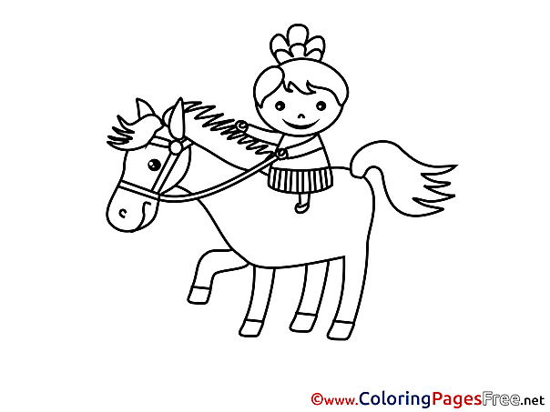 Girl on Horse Kids free Coloring Page