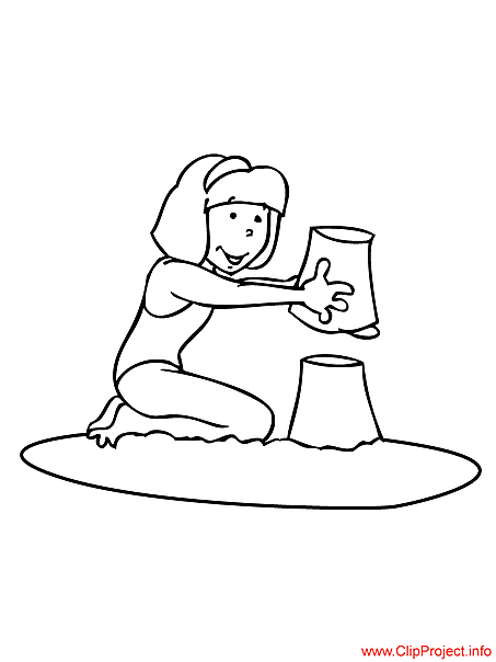 Girl on the beach coloring page