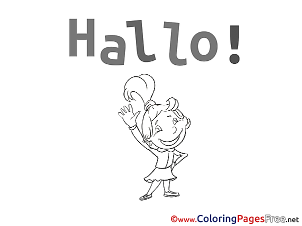 Hello Colouring Sheet download free Girl