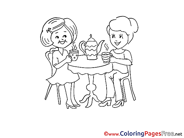 Tea Friends Colouring Sheet download free