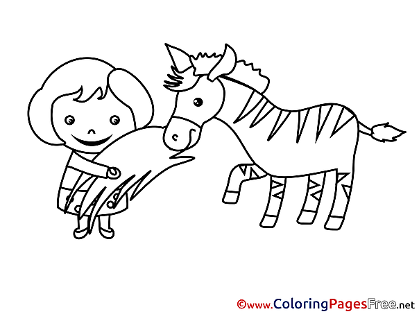 Zebra Kids free Coloring Page Girl 