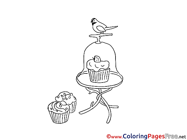 Bird Cakes Children download Colouring Page