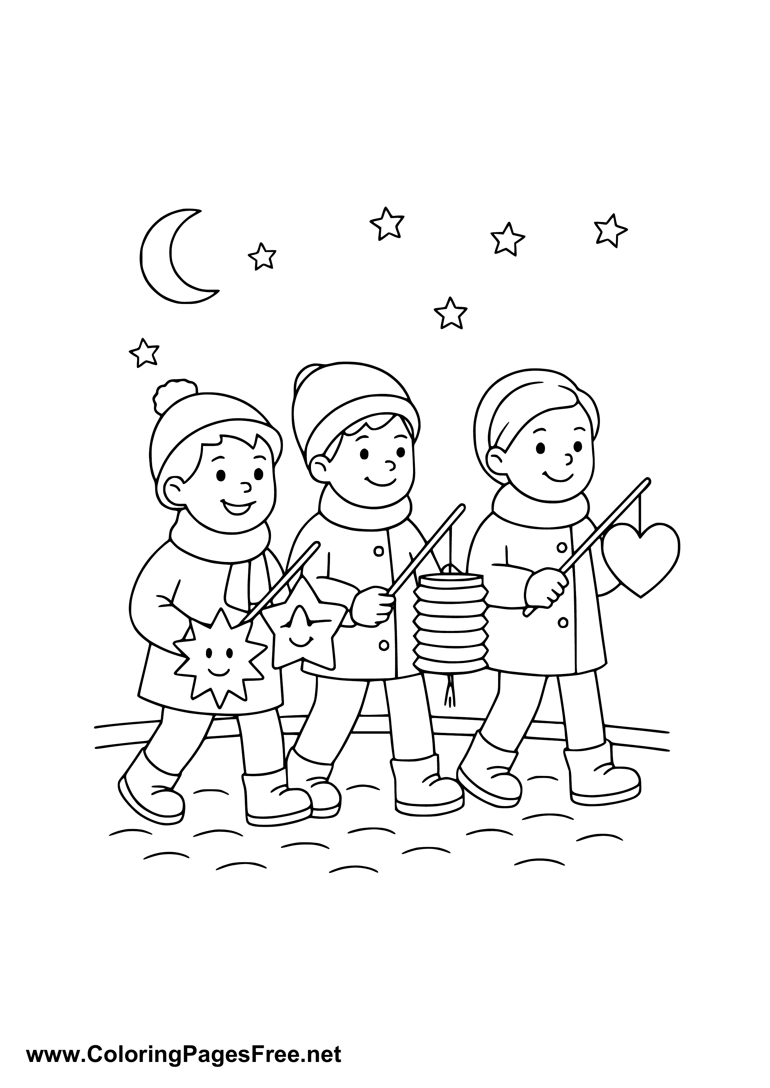 Children at Lantern Parade Coloring Page Download