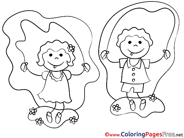 Children hopping printable Coloring Pages for free