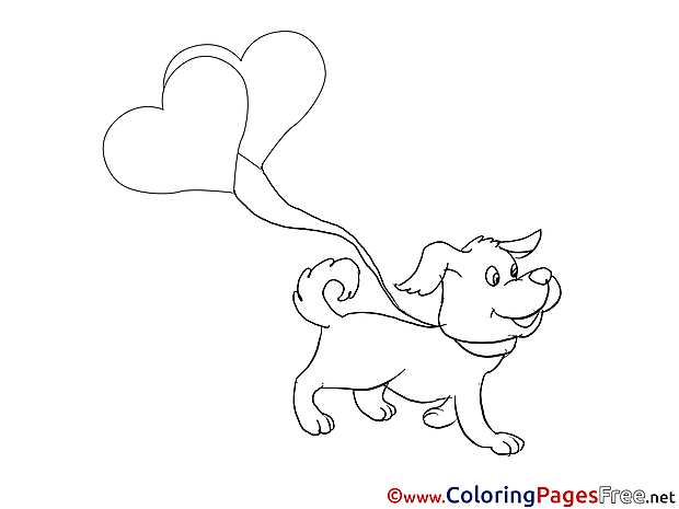 Dog with Hearts for Kids printable Colouring Page