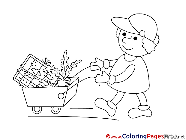 Gardener with a Cart Coloring Pages for free