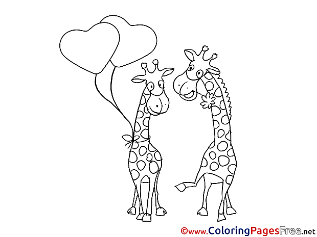 Giraffes in Love Colouring Page printable free