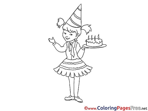 Girl celebrates her Birthday Kids free Coloring Page