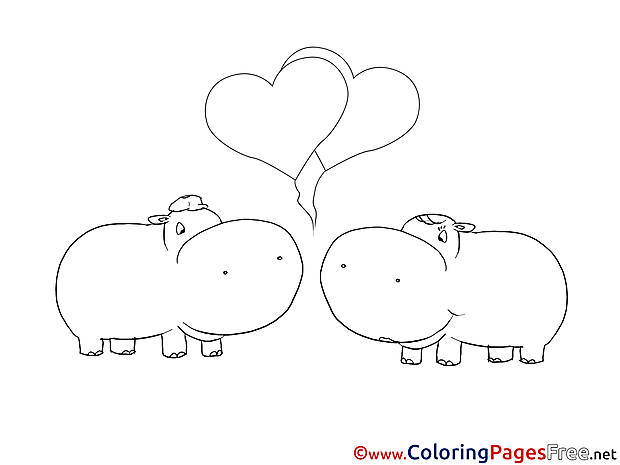 Hippos in Love free Colouring Page download