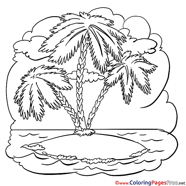 Island Palm Tree Colouring Page printable free