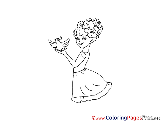 Jolly Girl with Pigeon for free Coloring Pages download