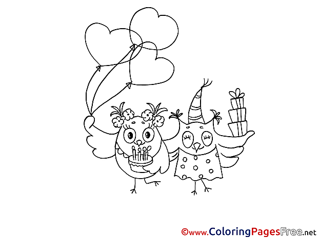 Owls celebrates Party printable Coloring Pages for free