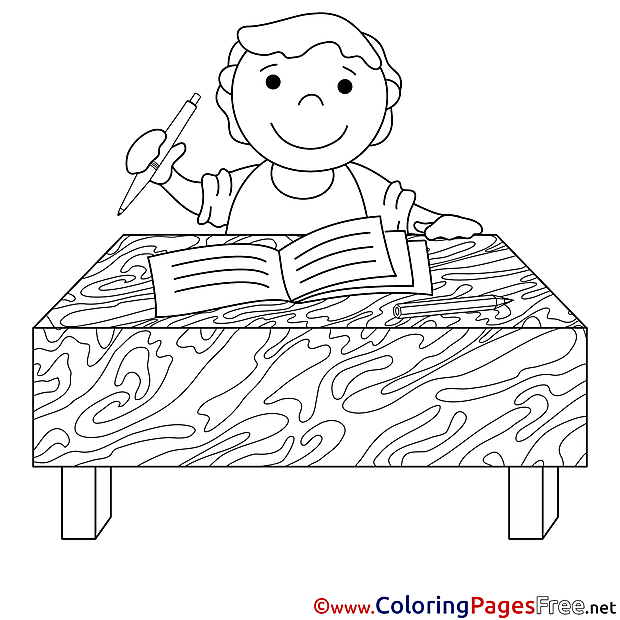 Student writes in a Notebook free Colouring Page download