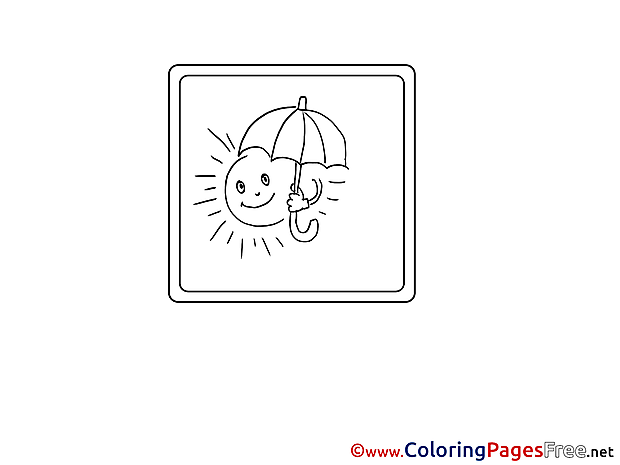 Sun with Umbrella Kids download Coloring Pages
