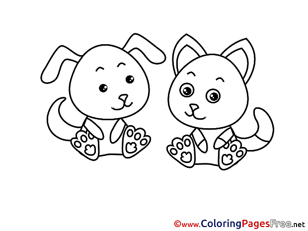 Cat Dog Children Coloring Pages free