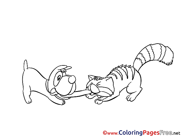 Cat Dog Kids download Coloring Pages