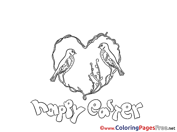 Birds in Heart free Colouring Page Easter