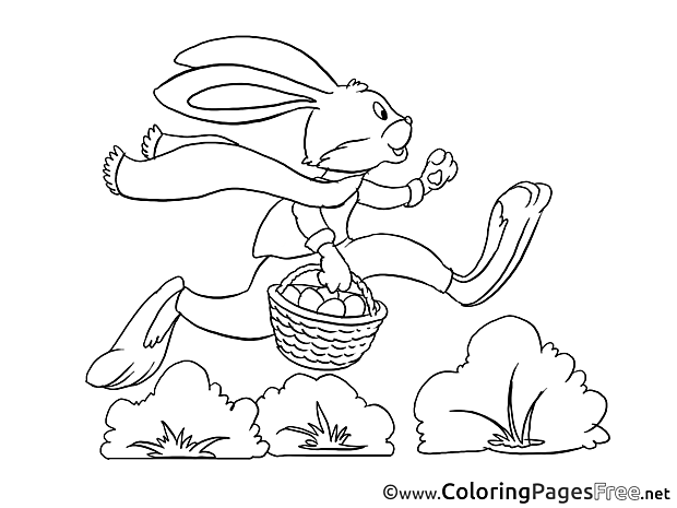 Bunny runs with Basket Coloring Sheets Easter free