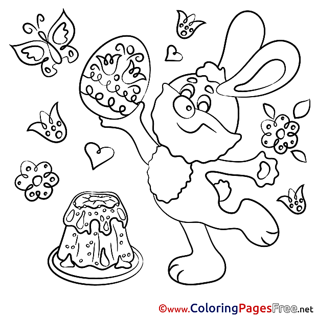 Cake Hare Children Easter Colouring Page