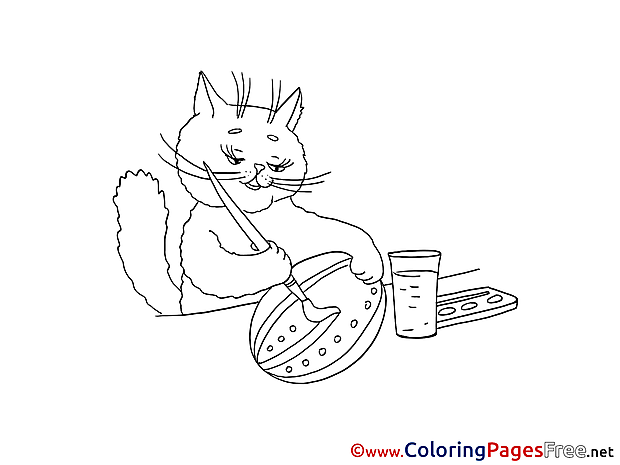 Cat paints Egg Easter Coloring Pages download