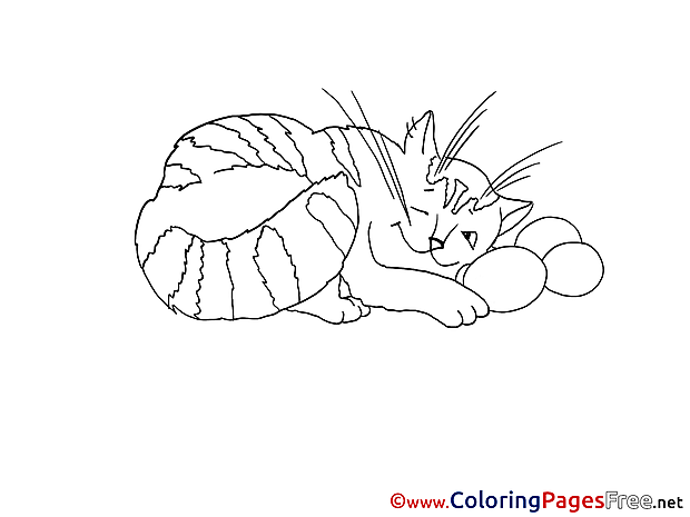 Cat sleeps printable Coloring Pages Easter