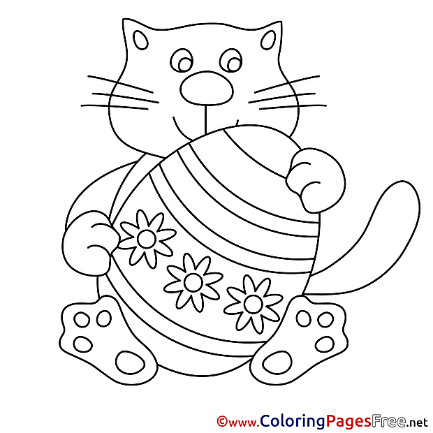 Cat with Egg Coloring Sheets Easter free