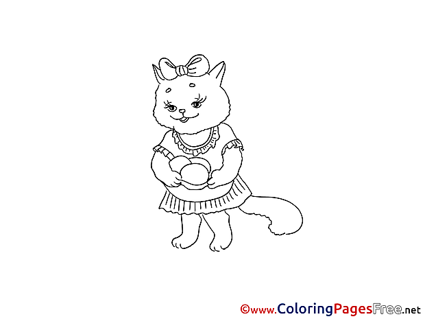 Cat with Eggs free Easter Coloring Sheets