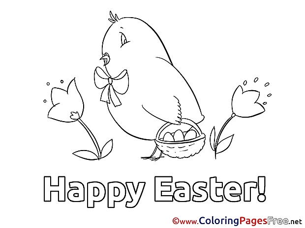 Chicken with Basket Easter Colouring Sheet free