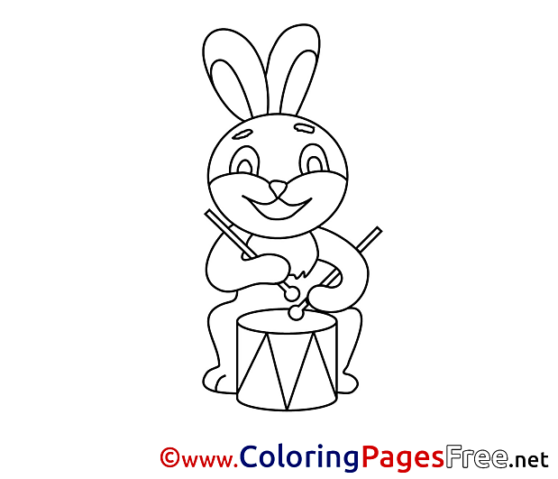 Drum Hare for Kids Easter Colouring Page