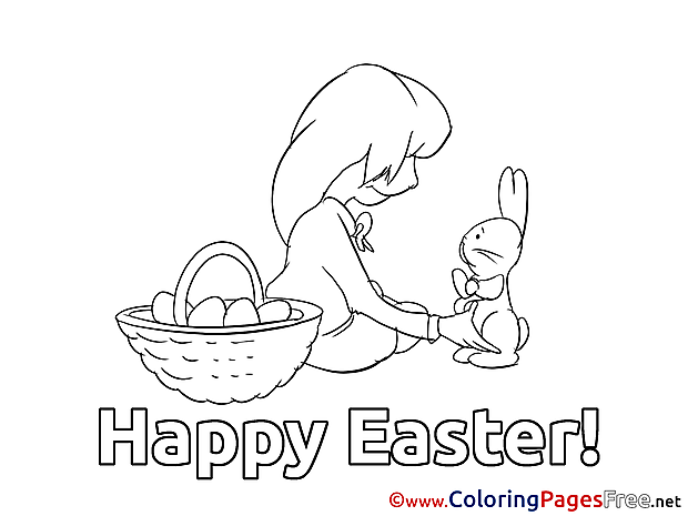 Girl with Hare free Easter Coloring Sheets