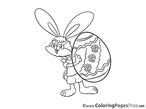 Glasses Rabbit Children Easter Colouring Page