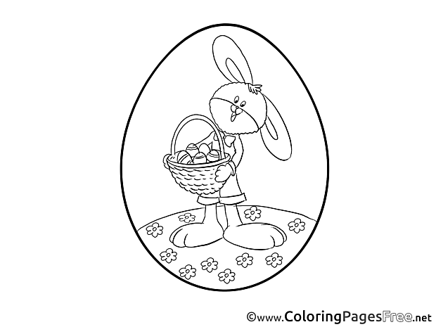 Hare with Basket Kids Easter Coloring Pages