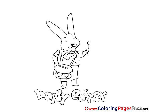 Hare with Drum Kids Easter Coloring Pages