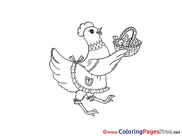 Hen with Basket Kids Easter Coloring Page